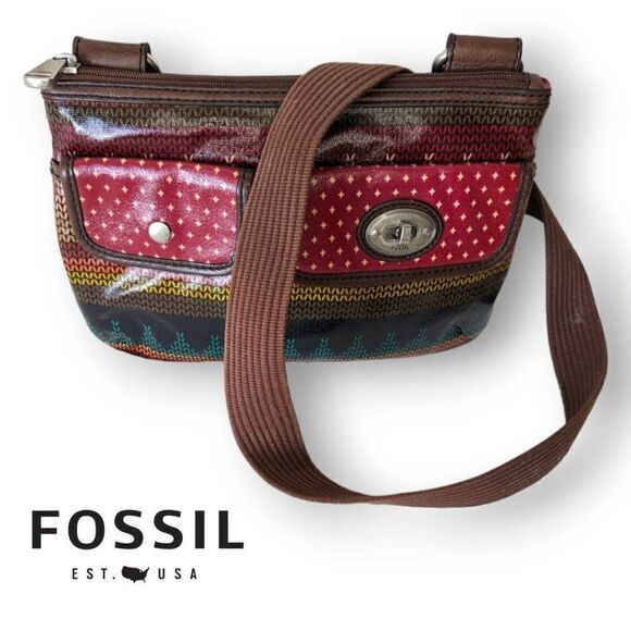 Fossil Key Per Coated Convas Multicolor Crossbody Shoulder Bag - Picture 1 of 13